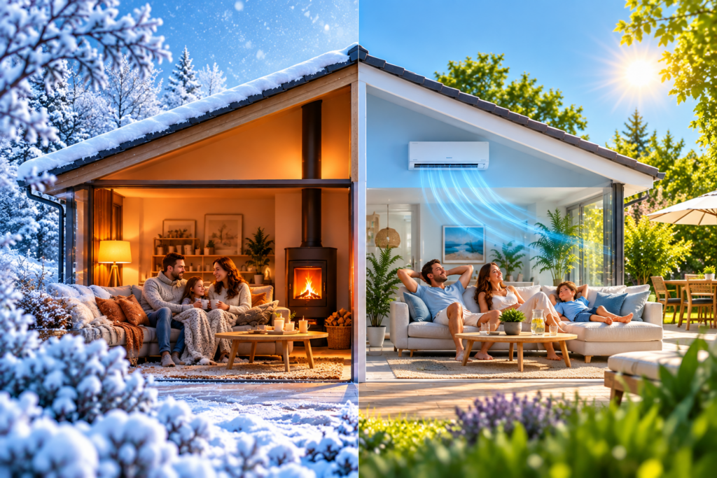 Maison équipée de solutions de chauffage en hiver et de climatisation en été dans le Loiret