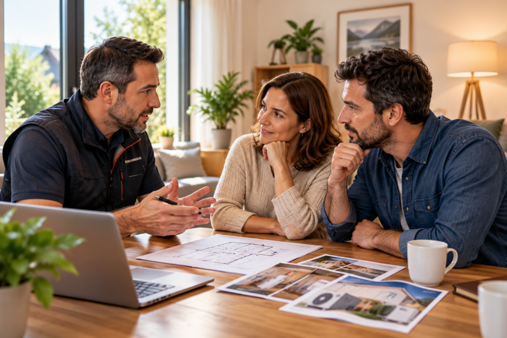 Échange avec des propriétaires pour comprendre leurs besoins en chauffage et leur projet de rénovation.