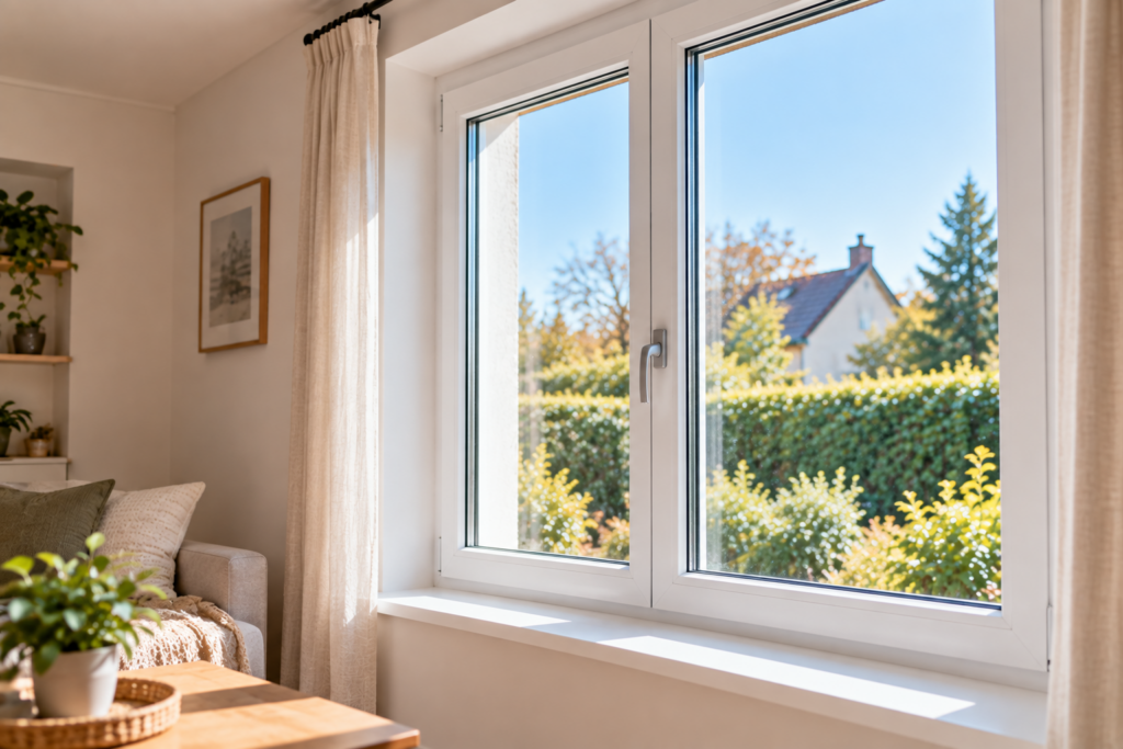 Fenêtre neuve à double vitrage installée dans une maison pour améliorer l’isolation et le confort thermique.