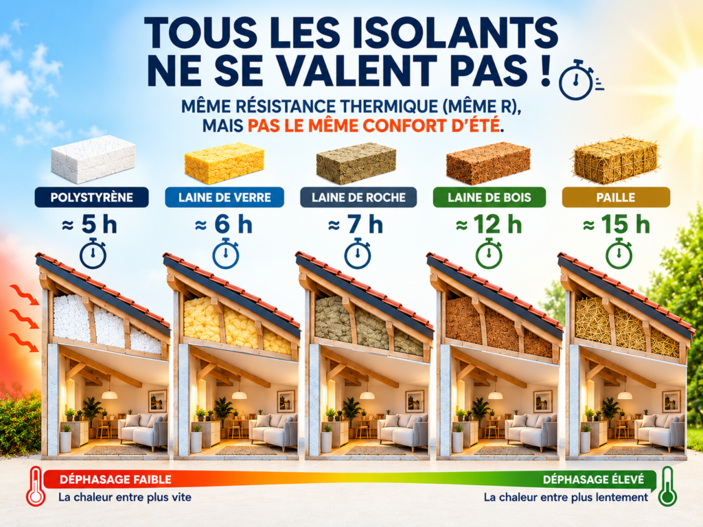 Comparaison du confort d’été selon le type d’isolant pour les combles et son temps de déphasage thermique