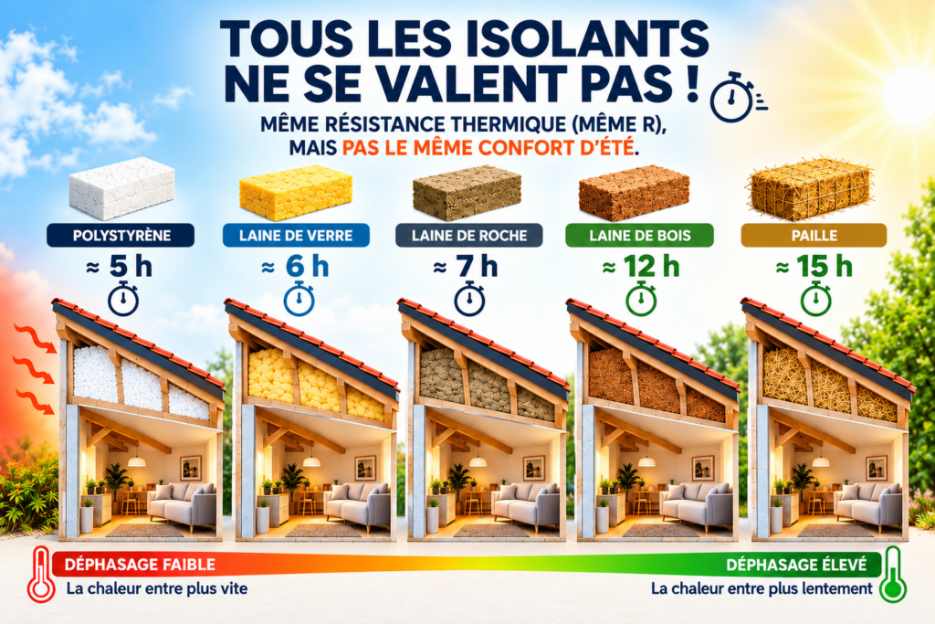 Comparaison du confort d’été selon le type d’isolant pour les combles et son temps de déphasage thermique
