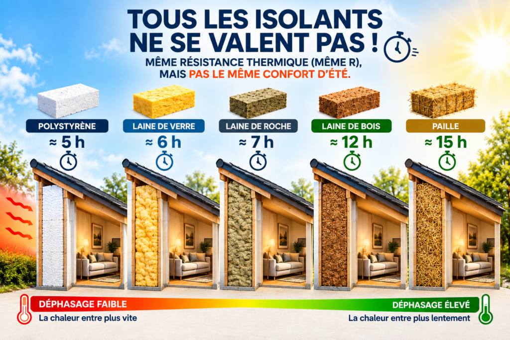 Comparatif du déphasage thermique des isolants des murs par l'intérieur et de leur confort en été