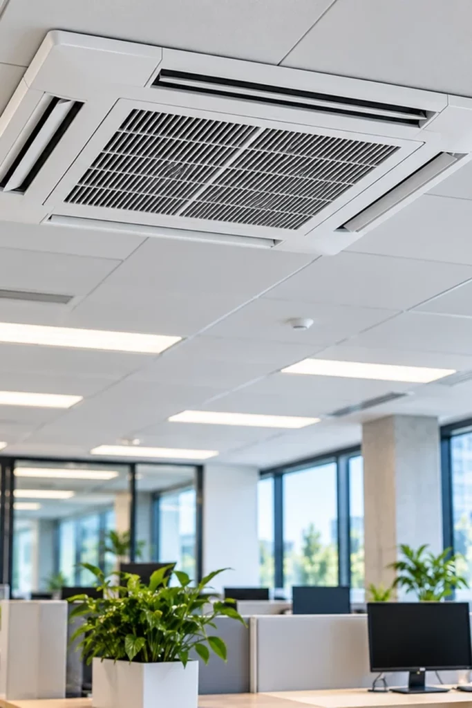 Système de chauffage et de climatisation dans des bureaux d’un bâtiment tertiaire