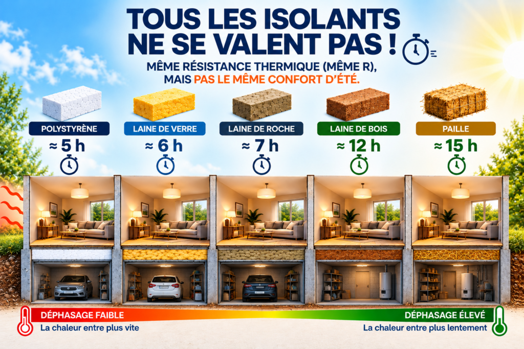 Comparatif du déphasage thermique de différents isolants pour l’isolation des planchers bas