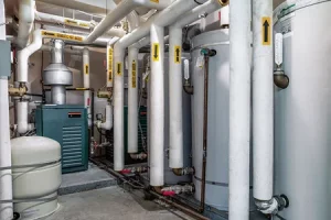 Installation de production d’eau chaude sanitaire dans le local technique d’un bâtiment tertiaire